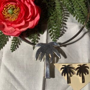 Silver Palm Tree Necklace and Earring Set, NWT